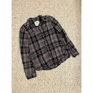 Women's Small SO Black/White/Purple Plaid Button-up Flannel Long Sleeve Shirt